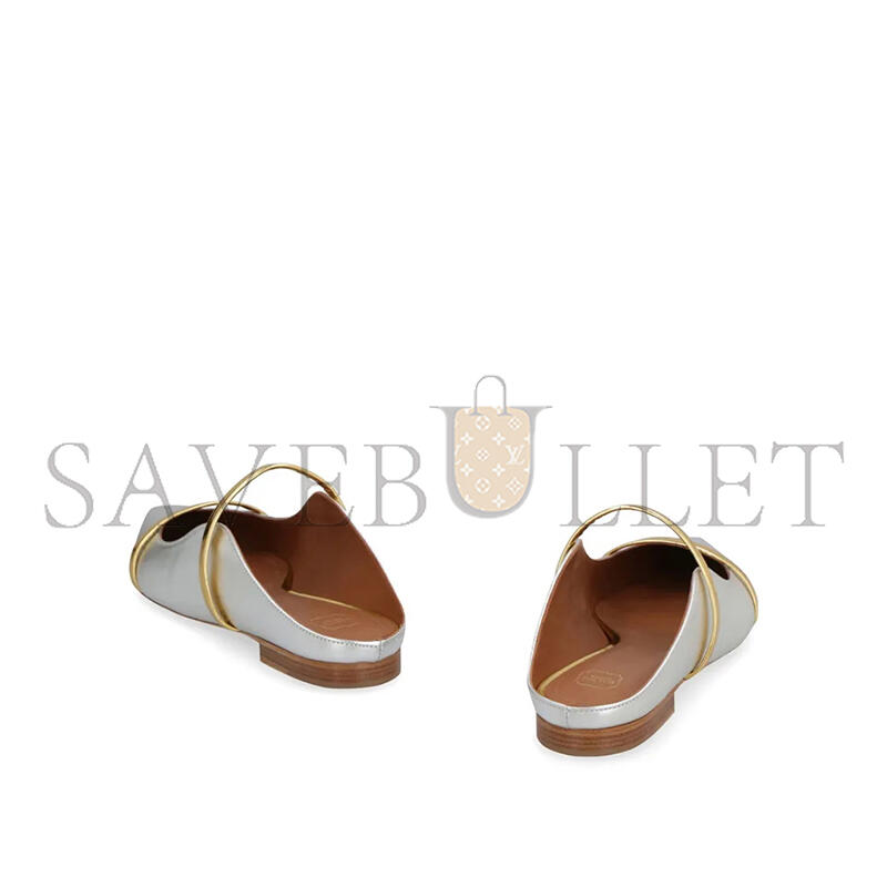 MALONE SOULIERS MAUREEN SILVER & GOLD LEATHER FLAT MULES MAUREENFLAT77SILV